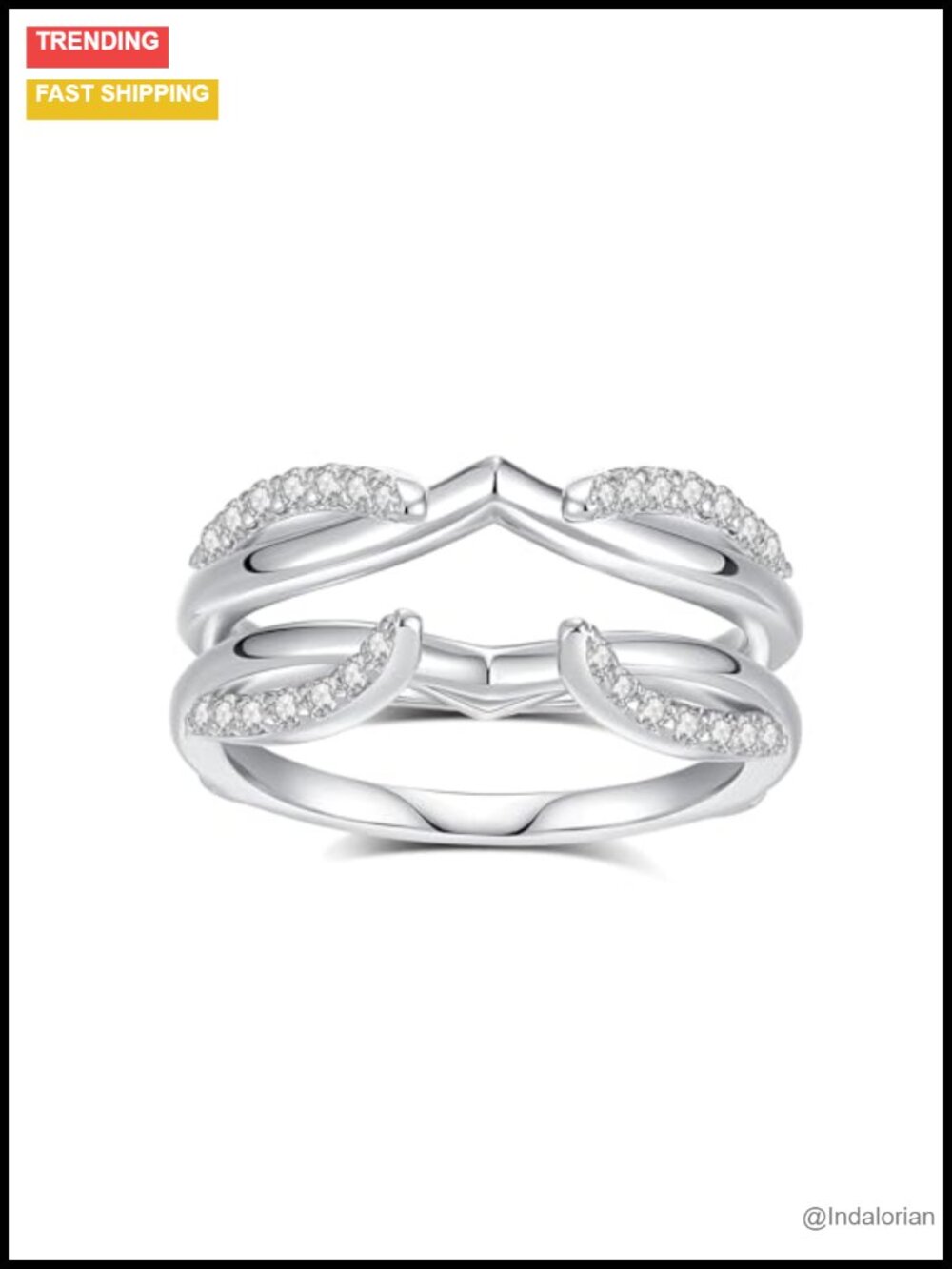 Moissanite Ring Enhancer Curved Guard Sterling Silver 18K White Gold Plated